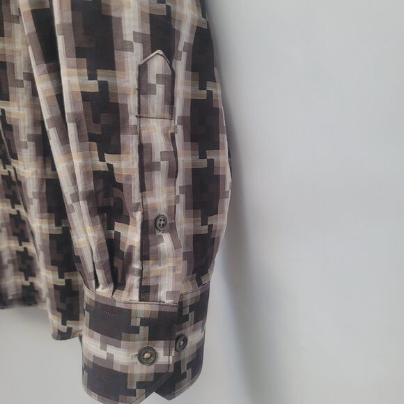 Bugatchi Uomo Classic Fit Shirt Long Sleeve Neutral Geometric Digital Print 2XL - Picture 6 of 12